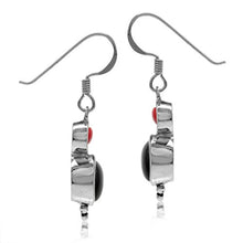 Load image into Gallery viewer, Silvershake Created Black Onyx and Red Coral 925 Sterling Silver Dangle Hook Earrings
