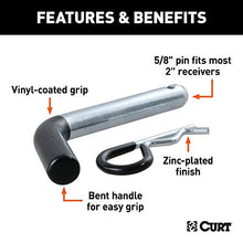 Load image into Gallery viewer, CURT 21510 Trailer Hitch Pin &amp; Clip with Vinyl-Coated Grip, 5/8-Inch Diameter, Fits 2-Inch Receiver

