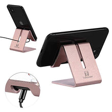 Load image into Gallery viewer, Cell Phone Stand Holder - ToBeoneer Aluminum Desktop Solid Portable Universal Desk Stand Compatible with All Mobile Smart Phone Huawei iPhone X 8 7 6 Plus 5 Ipad Mini Tablet Office Decor (Rose Gold)
