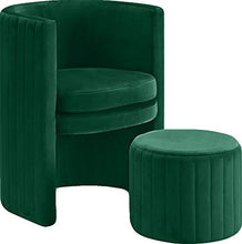 Load image into Gallery viewer, Meridian Furniture Selena Collection Modern | Contemporary Velvet Upholstered Accent Chair and Ottoman Set with Deep Channel Tufting, 25" W x 22.5" D x 30" H, Green
