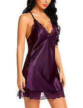 Load image into Gallery viewer, Avidlove Women Lingerie Satin Lace Chemise Nightgown (Purple, Large) and Women Lingerie Lace Babydoll Sleepwear Dress (Blue, Large)
