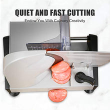 Load image into Gallery viewer, Meat Slicers Electric, Food Deli Slicers with Two 7.5” Serrated Stainless Steel Blade Upgrade Precisely Cuts Meat, Cheese, Bread, Fruit &amp; Veggies, Adjustable Thickness Dial, Non-Slip Feet (2 Blade)
