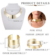 Load image into Gallery viewer, Hanpabum Women Gold Tone Choker Necklace and Cuff Bangle Bracelet Jewelry Set Exaggerated Punk Style (A:Gold Tone)
