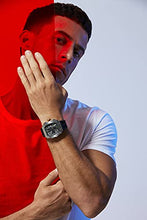 Load image into Gallery viewer, TSAR BOMBA Luxury Mens Watches Square Analog 50M Waterproof Tonneau Chronograph Replica Unique Cool Sport Watch for Men Premium Men’s Silver Wrist Watch Quartz Stylish Design with Silicone Strap
