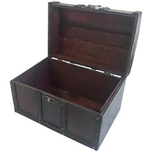 Load image into Gallery viewer, Wood and Leather Treasure Chest Box Decorative Storage Chest Box with Lock | Handcrafted Decorative Boxes with Lids for Home Decor | Wood Box with Lid | Small Chest | Wooden Stash Box
