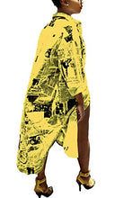 Load image into Gallery viewer, Antique Style Women's Summer Autumn Casual Oversized Deep V-Neck Long Sleeve Newspaper Printed Loose Button Down Basic Polo Shirts Irregular Party Club Dress Yellow L
