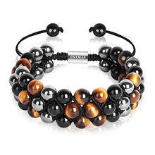 Load image into Gallery viewer, Handmade Triple Protection Bracelet for Men Women, Tigers Eye-Black Obsidian-Hematite Healing Crystal Beaded Bracelets Jewelry Bring Luck, Gifts for Husband Friends Boyfriend,Anniversary Birthday Gift
