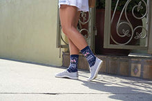 Load image into Gallery viewer, K. Bell Women's Fun with Words Novelty Saying Crew Socks, Blue (Check Meowt), Shoe Size: 4-10
