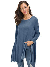 Load image into Gallery viewer, Afibi Tops For Women Long Sleeve Side Split Loose Tunic Tops For Leggings (X-Large, Blue)
