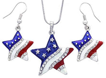 Load image into Gallery viewer, Soulbreezecollection USA American Flag Stars Patriotic 4th of July Independence Day Pendant Necklace &amp; Dangle Earrings Set
