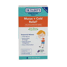 Load image into Gallery viewer, Dr. Talbot's Mucus + Cold Relief Liquid Medicine, Naturally Inspired, for Children, Includes Syringe, Natural Grape Juice Flavor, 4 Fl Oz
