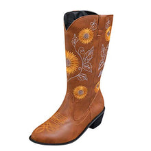 Load image into Gallery viewer, Padaleks Women's Wide Calf Knee High Pull On Fall &amp; Winter Boots Low Heels Retro Pointed Toe Embroidered Short Bootie Work Boot
