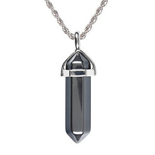 Load image into Gallery viewer, Natural Hematite Gemstone Hexagonal Pointed Reiki Chakra Pendant Necklace 20" High-Grade Iron Gift Box
