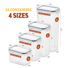Load image into Gallery viewer, 24 Pack Airtight Food Storage Container Set - BPA Free Clear Plastic Kitchen and Pantry Organization Canisters with Durable Lids for Cereal, Dry Food Flour &amp; Sugar - Labels, Marker &amp; Spoon Set
