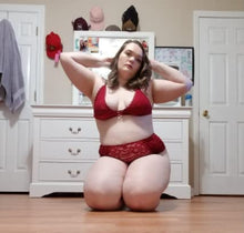 Load image into Gallery viewer, Women’s Crushed Velvet Lingerie Set, Cute Mesh Lace up Halter Bralette &amp; High Waist Panty(Wine,2XL,325a)
