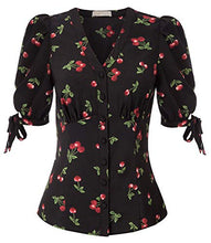 Load image into Gallery viewer, Women's Puff Sleeve Vintage Top Cherries Blouse White Slim Fit Shirts L

