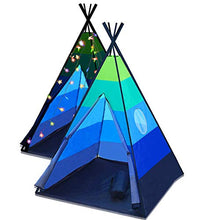 Load image into Gallery viewer, LimitlessFunN Teepee Kids Play Tent Bonus Star Lights &amp; Carrying Case for Girls &amp; Boys, Indoor &amp; Outdoor Use (Blue)
