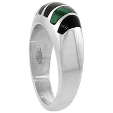 Load image into Gallery viewer, Sterling Silver Black Obsidian &amp; Malachite Ring for Men Oval Vertical Stripes Solid Back Handmade, Size 9

