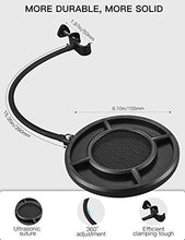Load image into Gallery viewer, Mic Pop Filter, Professional Metallic Mic Pop Filter Mesh for Blue Yeti and Any Other Mic, ARISEN Dual Layered Microphone Pop Filter, Mic Filter with A Flexible 360° Gooseneck Clip Stabilizing Arm
