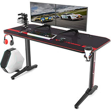 Load image into Gallery viewer, Vitesse 55 inch Gaming Desk Racing Style Computer Desk with Free Mouse pad, T-Shaped Professional Gamer Game Station with USB Gaming Handle Rack, Cup Holder &amp; Headphone Hook (Black)
