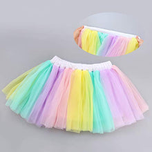Load image into Gallery viewer, Girls Layered Tutu Skirt with Unicorn Tshirt, Headband &amp; Satin Sash (Pink Purple Blue, 7-8 Years)
