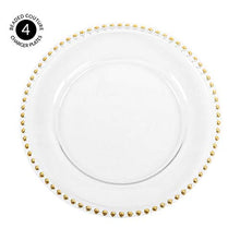 Load image into Gallery viewer, Koyal Wholesale Clear Glass Beaded Couture Charger Plates, Gold, 4-Pack Round 13-Inch Party Plates
