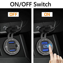 Load image into Gallery viewer, Cigarette Lighter Socket Panel, Qidoe PD3.0 &amp; QC3.0 48W USB C Car Charger and DC 250W Lighter Socket Waterproof Rocker Toggle Switch 12V/24V USB Outlet Panel for Car, RV, Marine, Boat, Camper, Truck
