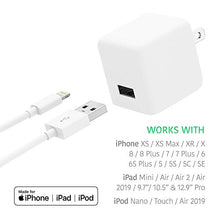 Load image into Gallery viewer, TalkWorks USB Wall Charger iPhone Adapter 12W/2.4A - Includes 5ft Lightning Cable MFI Certified For Apple iPhone 12, 12 Pro/Max, 12 Mini, 11, 11 Pro/Max, XS/Max, XR, X, 8, 7, 6, SE, 5, iPad - White
