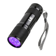 Load image into Gallery viewer, LE Black Light Flashlight, Small UV Lights 395nm, Portable Ultraviolet Light Detector for Invisible Ink Pens, Dog Cat Pet Urine Stain, AAA Batteries Included
