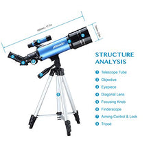 Load image into Gallery viewer, Aomekie Kids Telescope for Adults Astronomy Beginners 70mm Refractor Telescopes with Adjustable 51inch Tripod Phone Adapter Finderscope Erect-Image Diagonal and Moon Filter
