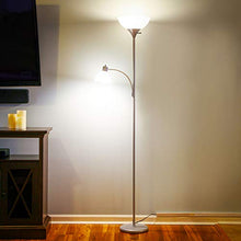 Load image into Gallery viewer, Brightech Sky Dome Plus - Super Bright LED Torchiere &amp; Reading Floor Lamp - Dimmable Modern Standing Pole Lamp for Office, Living Room – Tall Mother-Daughter Lights for Bedroom Night Lighting – Silver
