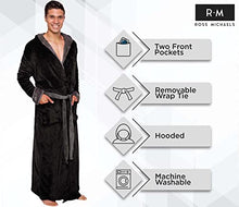 Load image into Gallery viewer, Ross Michaels Mens Robe Big &amp; Tall with Hood - Long Plush Shawl Collar Fleece Bathrobe (Black Gray, Small-Medium)
