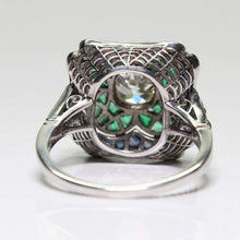 Load image into Gallery viewer, Yuren 925 Sterling Silver Vintage Emerald Ring Blue Sapphire White Topaz Ring Women Wedding Fashion Jewelry Size 6-10 (US Code 10)
