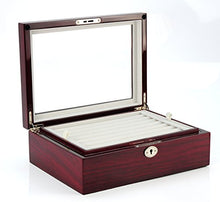 Load image into Gallery viewer, Large Cufflinks Box Storage Case | Mahogany Double Layer Cufflinks Lapel Pins Ring Holder | Double Decker Jewelry Cufflink Display Organizer with Glossy Piano Finish
