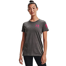 Load image into Gallery viewer, Under Armour Women's New Freedom Flag T-Shirt , Charcoal Medium Heather (019)/Virtual Pink , Small
