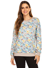Load image into Gallery viewer, FINEJO Women's Long Sleeve Top Casual Floral Print Pullover Tops L
