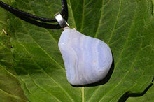 Load image into Gallery viewer, Pretty Blue Lace Agate Stone on a Leather Cord Necklace
