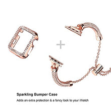 Load image into Gallery viewer, Secbolt Bling Bands Compatible with Apple Watch Band Series 7 41mm with Case, Women Dressy Metal Bracelet with Rhinestone Bumper for iWatch 7, Rose Gold
