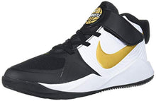 Load image into Gallery viewer, Nike Unisex-Kid's Team Hustle D 9 Pre School Basketball Shoe, Black/Metallic Gold-White, 3Y Regular US Little Kid
