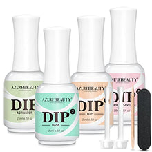 Load image into Gallery viewer, AZUREBEAUTY Dip Powder Liquid Set 15ml/0.5oz, 4+4Pcs Dipping Powder Base Top Coat, Activator, Brush Saver, Nail File Necessary Tools for Dip Powder Nail Set No Nail Lamp Needed
