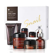 Load image into Gallery viewer, Mizon Korean Skin Care Gift Set: All in One Snail Repair Cream (75ml), Snail Repairing Foam Cleanser (60ml), Snail Repair Intensive Ampoule (30ml), Snail Repair Eye Cream (25ml) Facial Moisturizer Set
