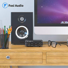 Load image into Gallery viewer, Fosi Audio Q4 - Mini Stereo Gaming DAC &amp; Headphone Amplifier, 24-Bit/192 KHz USB/Optical/Coaxial to RCA AUX, Digital-to-Analog Audio Converter Adapter for Home/Desktop Powered/Active Speakers - Black

