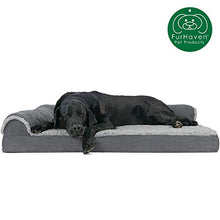Load image into Gallery viewer, Furhaven Pet Dog Bed - Deluxe Orthopedic Two-Tone Plush and Suede L Shaped Chaise Lounge Living Room Corner Couch Pet Bed with Removable Cover for Dogs and Cats, Stone Gray, Jumbo

