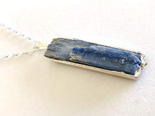 Load image into Gallery viewer, Kyanite Necklace, Raw Blue Kyanite, Silver Electroplated Setting, Statement Necklace, Healing Gemstone.
