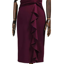 Load image into Gallery viewer, AISIZE Women 50s Vintage Ruffle Peplum Cocktail Pencil Knee Dress Large Burgundy

