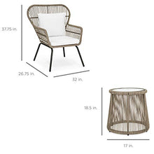 Load image into Gallery viewer, Best Choice Products 3-Piece Patio Conversation Bistro Set, Outdoor All-Weather Wicker Furniture for Porch, Backyard w/ 2 Wide Ergonomic Chairs, Cushions, Glass Top Side Table - Tan
