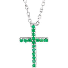 Load image into Gallery viewer, FB Jewels 14k White Gold Emerald Cross 16" Necklace
