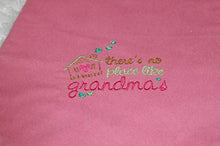 Load image into Gallery viewer, Handmade Embroidered Flannel Burp Cloth, Bubblegum Pink  "There's No Place Like Grandma's" Double sided Hour Glass Shaped Flannel Burp Cloths

