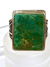 Load image into Gallery viewer, Royston Turquoise Ring Gem Green Turquoise Mens Large Natural 18k Gold &amp; Silver
