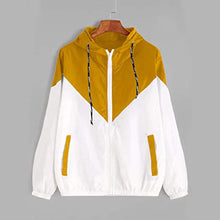 Load image into Gallery viewer, Women Athletic Jacket Water-Resistant Windbreaker Long Sleeve Zip Up Color Block Softshell Casual Coats with Pockets( Yellow, X-Large )
